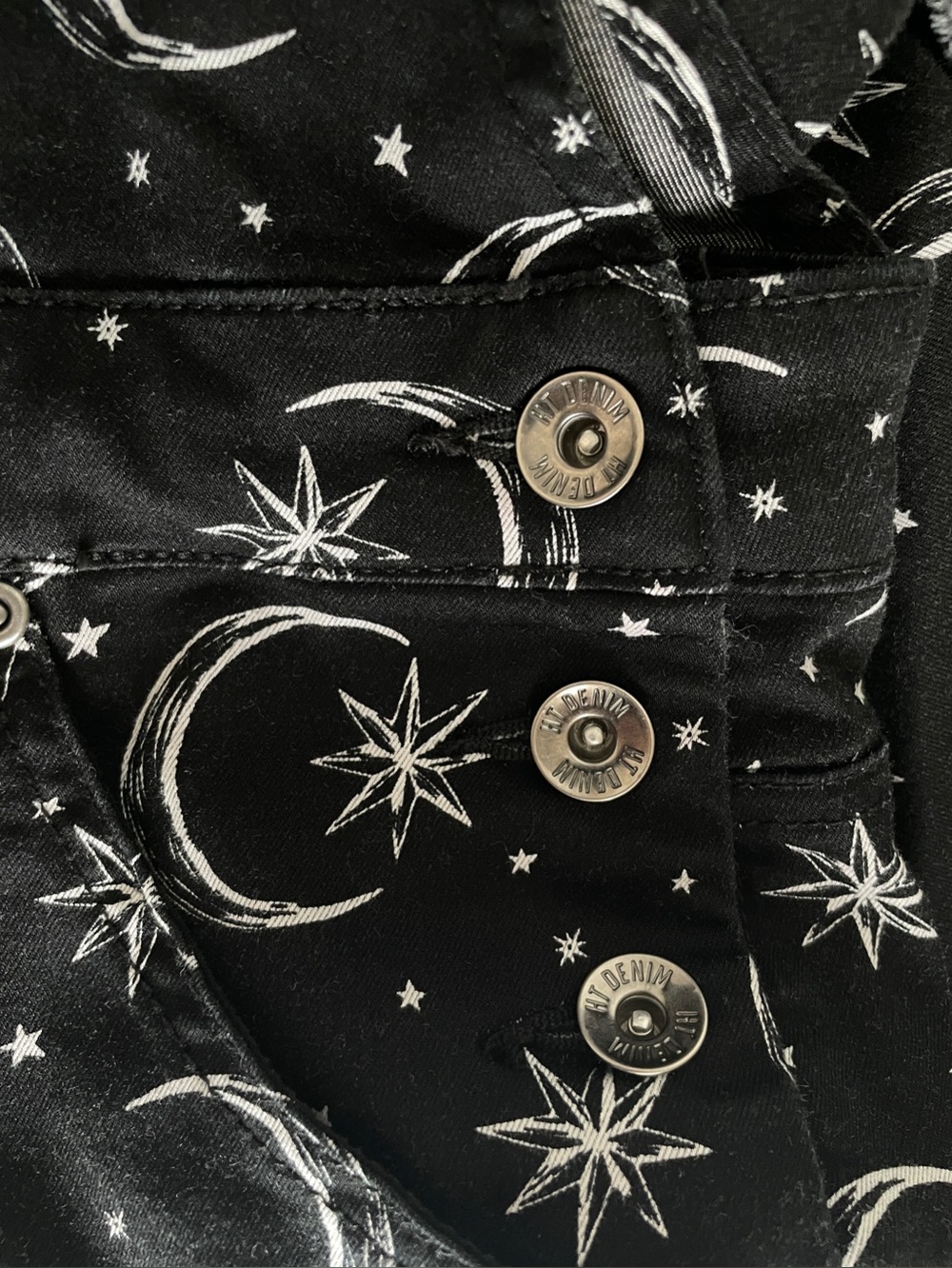 HT Denim Celestial Moon & Stars Short Overalls Black Goth Grunge Alternative - Picture 5 of 11